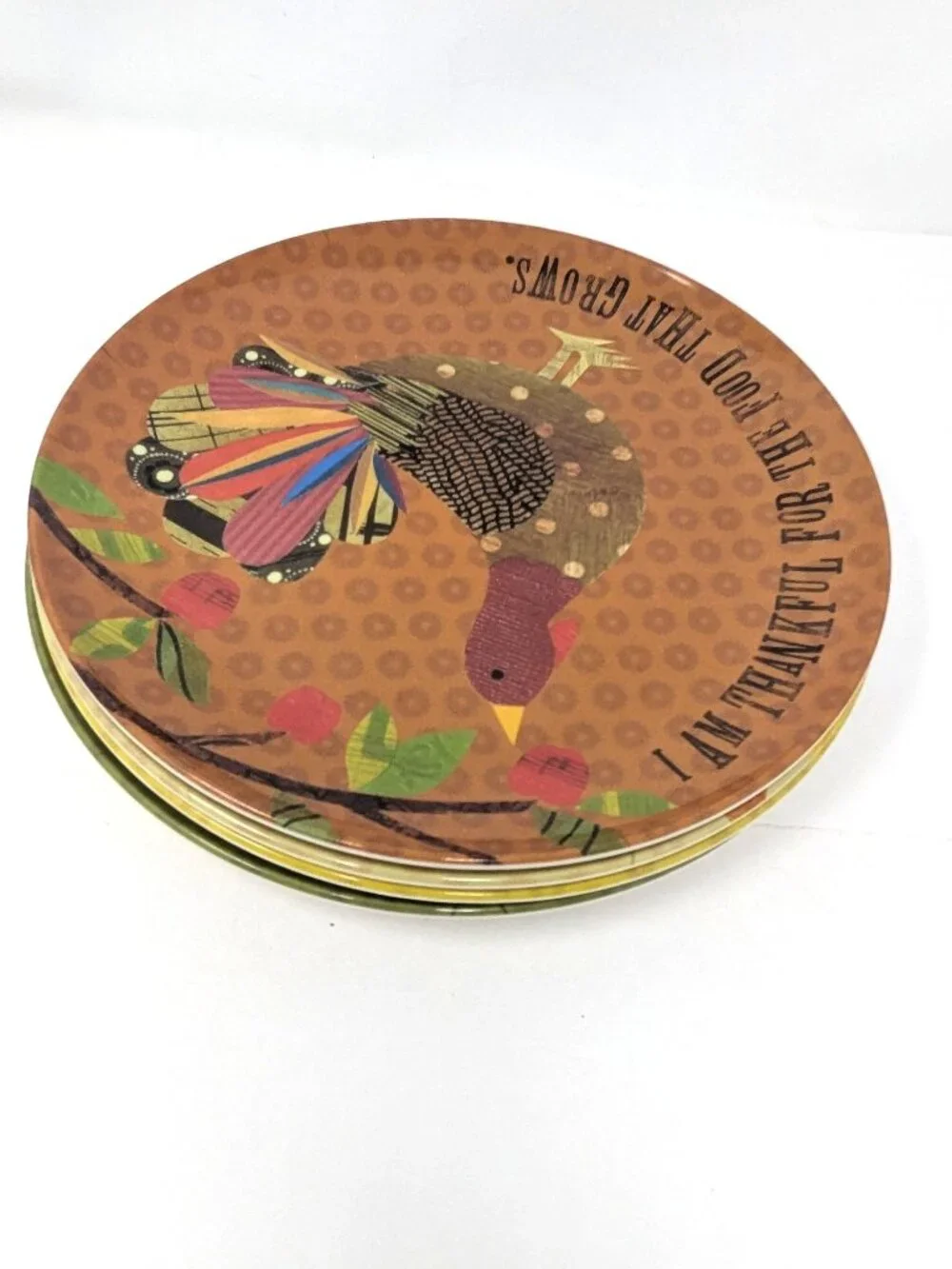 Pottery Barn Kids Thanksgiving Melamine Plates Turkey Thankful For Set Of 4